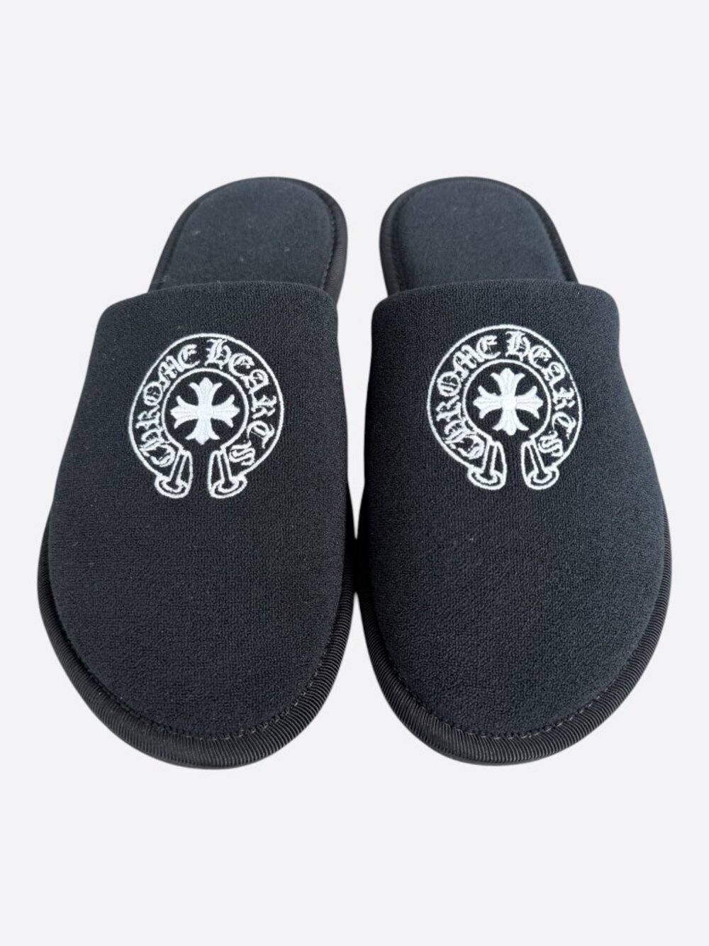 Chrome Hearts Black & White Horseshoe Logo Slippers